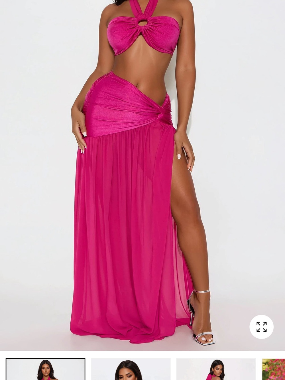 Fashion Nova Hot Pink Asymmetrical Two-Piece Maxi Dress
